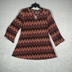 Wallpapher Women's L Burgundy Chevron Knit Tunic Top 3/4 Sleeve Pullover